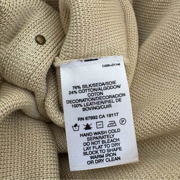 Sigrid Olsen Silk Blend Leather Trim Long Sleeve Crew Neck Cardigan, Size M - Picture 6 of 6